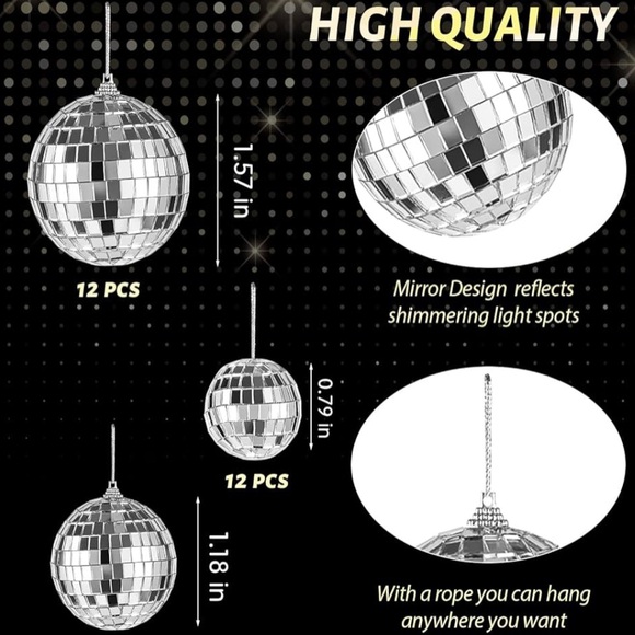 Silver Disco Ball Ornaments Set-12ct - Picture 2 of 4